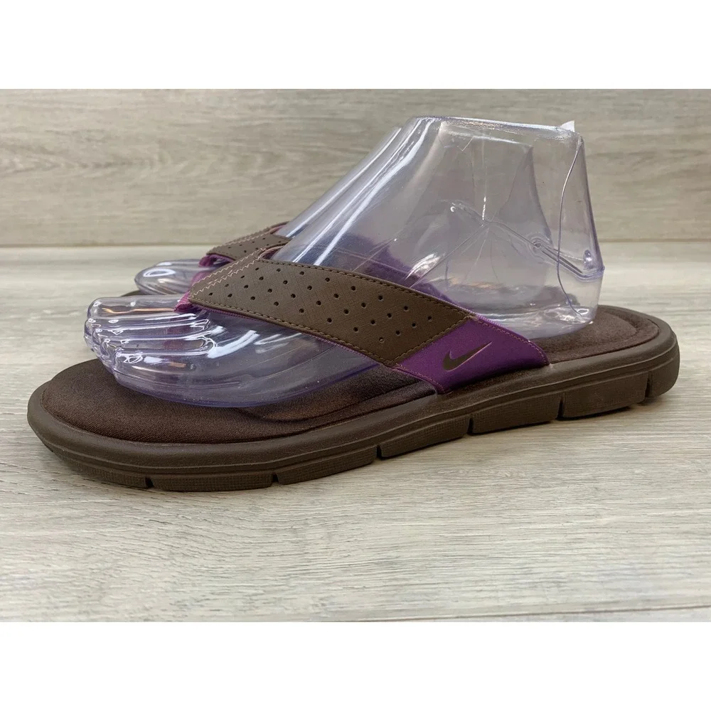 Nike Women's Sandals Comfort Thong Brown Purple Athletic Flip Flop 11 Shoes